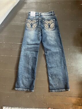 Embroidered Back-Pocket Wide Leg Jeans - Blue